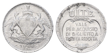 Италия, Милан транспортный жетон для проезда на травмае 1944 диаметр 24 мм, вес 1,4 гр алюминий 5010-1322