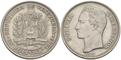 Венесуэла 1 боливар 1967 Симон Боливар KM 42 никель 58-1123