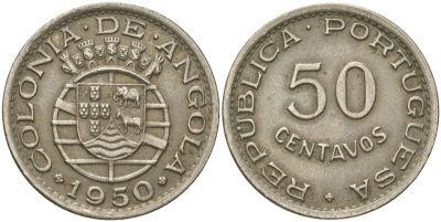 Ангола 50 сентаво 1950 KM 72 никель бронза 4621-658