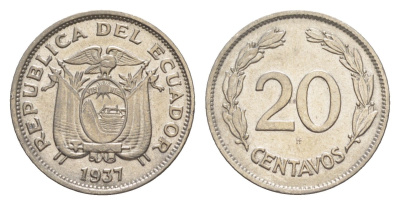Эквадор 20 сентаво 1937 KM 77.1 никель 4640-1169