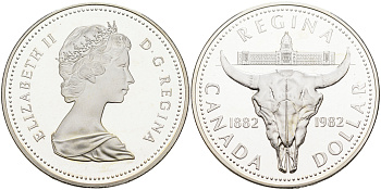 Канада 1 доллар 1982 100 лет городу Реджайна (1882-1982), королевский музей KM 133 серебро  PROOF  1098-3-24