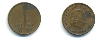 НИДЕРЛАНДЫ 1 ЦЕНТ 1970 ЮЛИАНА KM 180 бронза 4379-1333