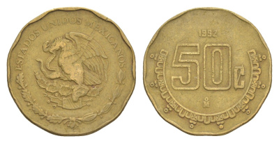 Мексика 50 сентаво 1992 KM 549 алюминиевая бронза 4644-658