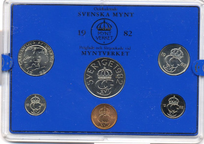 Швеция набор монетного двора из 6 монет 1982 в пластике, Карл XVI Густав (1973- ) KM MS23 UNC 5-4-2-85