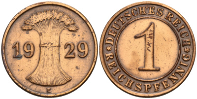 Германия 1 рейхспфенниг 1929 E KM 37,  J. 313 бронза    4152-1247