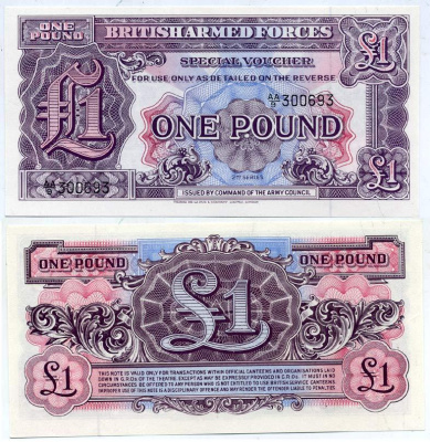 АНГЛИЯ 1 ФУНТ 1948 ДЛЯ ВООРУЖЕННЫХ СИЛ, ВТОРОЙ ВЫПУСК Pick М 22 бумага UNC (ПРЕСС) 6317-43-2