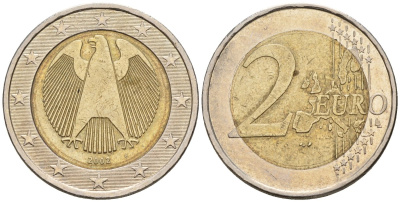 Германия 2 евро 2002 KM 214 биметалл 4146-1112