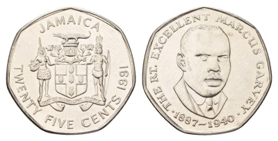 Ямайка 25 центов 1991 KM 147 сталь плакированная никелем UNC 4114-331