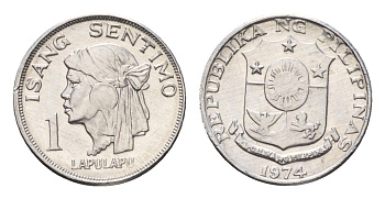 Филиппины 1 сентимо 1974 вождь острова Мактан Лапу-Лапу KM 196 алюминий UNC 4639-1218