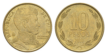 Чили 10 песо 2007 KM 228 никель латунь 4640-1058