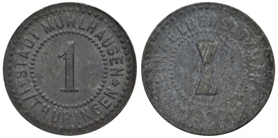 Мюльхаузен в Тюрингии 1 пфенниг 1920  Funck 342.13, Men18 21432.17 цинк     4118-1013