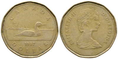 Канада 1 доллар 1987 Елизавета II (1952-2022), утка KM 157 никель плакированный алюминиевой бронзой 4681-137