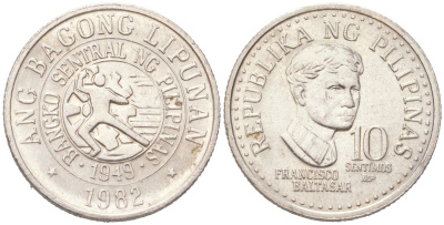 Филиппины 10 сентимо 1982 KM 226 медно-никель UNC 4614-524