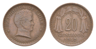 Чили 20 сентаво 1943 KM 177 медь 4651-944