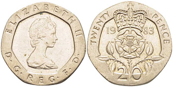 Великобритания 20 пенсов 1983 Елизавета II (1952-2022) KM 931, Spink 4230 (G1) медно-никель 175-626