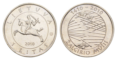 Литва 1 лит 2010 600 лет Грюнвальдской битве KM 172 медно-никель UNC 4566-1112