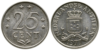 Нидерландские Антилы 25 центов 1977 Юлиана (1948-1980) KM 11 никель 3309-361
