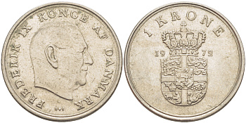 Дания 1 крона 1972 S; S, Фредерик IX (1947-1972) KM 851.2 медно-никель 67-1032