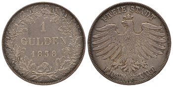 Франкфурт 1 гульден 1838 KM 316, AKS 11, J.22 серебро 00-812-67