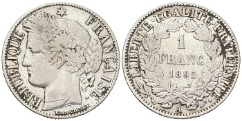 Франция 1 франк 1895 A KM 822.1 серебро 4616-521
