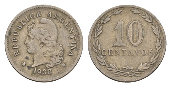 Аргентина 10 сентаво 1938 KM 35 медно-никель 4655-1012