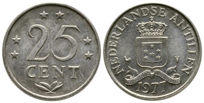 Нидерландские Антилы 25 центов 1977 Юлиана (1948-1980) KM 11 никель 3309-361