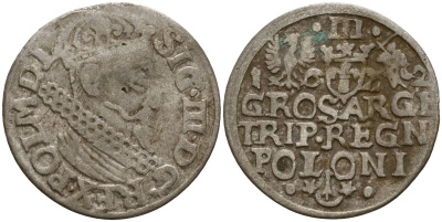 Польша, Эльбинг трояк (3 гроша) 1622 Сигизмунд III Ваза (1587-1632), Монетный двор Краков, герб "Сас" - управляющий монетного двора Миколай Данилович в 1616-1624 Iger K.22.1.a, KM 31 серебро 4160-249