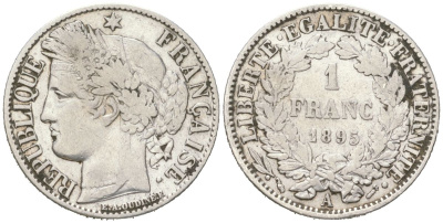 Франция 1 франк 1895 A KM 822.1 серебро 4616-521