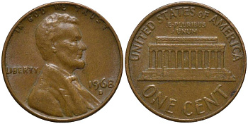 США 1 ЦЕНТ 1968 D, ЛИНКОЛЬН KM 201 медь цинк 211-958