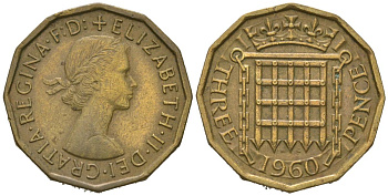 Великобритания 3 пенса 1960 Елизавета II (1952-2022) KM 900, Spink 4153 никель латунь aUNC 4163-821