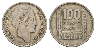 Алжир 100 франков 1950 KM 93 медно-никель 4558-422