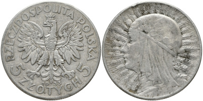 Польша 5 злотых 1933 w, королева Ядвига KM 21 серебро 4175-235