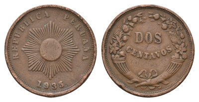 Перу 2 сентаво 1935 KM 212 бронза 4676-1134