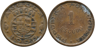 Португальская Ангола 1 эскудо 1956 KM 76 бронза 33-911