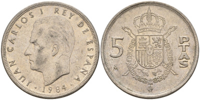 Испания 5 песет 1984 Хуан Карлос I (1975 - 2014) KM 823 медно-никель 4155-731