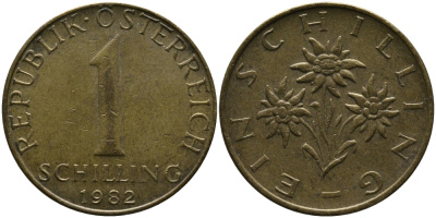 АВСТРИЯ 1 ШИЛЛИНГ 1982 KM 2886 алюминиевая бронза 33-512