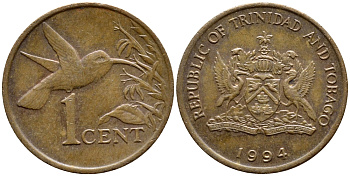 Тринидад и Тобаго 1 цент 1994 колибри KM 29 бронза 4396-1019