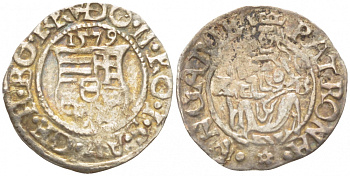 Венгрия 1 денар 1579 К-В, Рудольф II Габсбург (1576-1612), мадонна с младенцем серебро 413-2244