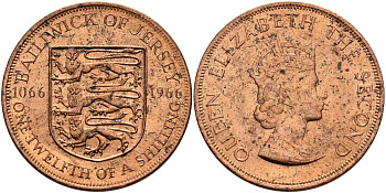 Джерси 1/12 шиллинга 1966 900 лет Нормандскому завоеванию KM 26 бронза UNC 4512-335