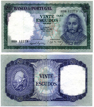 Португалия 20 эскудо 1960 20 июля 1960, подписи Rafael da Silva Neves Duque & Jose Caeiro da Mata Pick 163а(2)  бумага  VF 6285-27-2-1