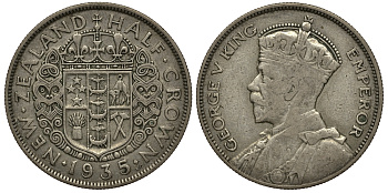 Новая Зеландия 1/2 кроны 1935 Георг V (1910-1936) KM 5 серебро 272-934