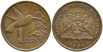 Тринидад и Тобаго 1 цент 1994 колибри KM 29 бронза 4396-1019