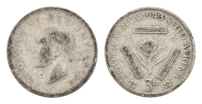 ЮАР 3 пенса 1943 Георг VI (1936-1952) KM 26 серебро 4549-253
