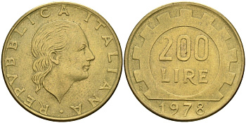 Италия 200 лир 1978 R, шестерня KM 105 алюминиевая бронза 4171-946