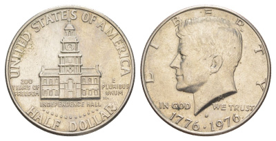 США 1/2 доллара (50 центов) 1976 D, 200 лет независимости, Джон Кеннеди KM 205 медь плакированная медно-никелем aUNC 4545-1234