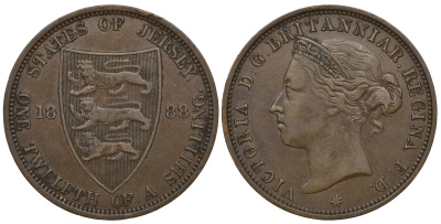 Джерси 1/12 шиллинга 1888 Виктория (1837-1901) KM 8 бронза 4389-342