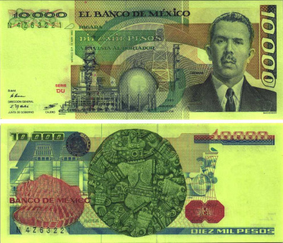 Мексика 10000 песо 1983 13 мая 1983, президент Мексики Ласаро Карденас Pick 84а бумага UNC (пресс) 451-95-2
