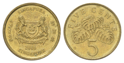 Сингапур 5 центов 2005 KM 99 алюминиевая бронза aUNC 4627-969
