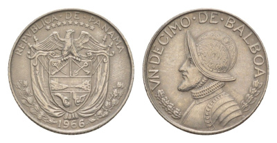 Панама 1/10 бальбоа (10 сентесимо) 1966 KM 10 медь плакированная медно-никелем 4644-123