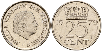 Нидерланды 25 центов 1979 Юлиана (1949-1980) KM 183 никель    4598-533